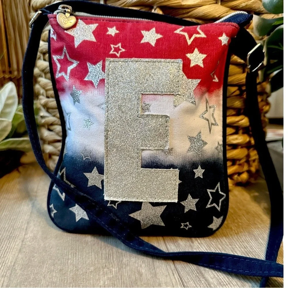 Girl’s Monogrammed ‘E’ Patriotic Purse Red, White, and Blue Star Crossbody Bag